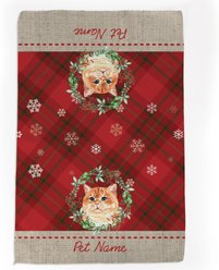 PGS Orange Cat Watercolor Cats in Watercolor Christmas Wreath & snowflakes Waffle Weave Towel, Red/Green/White/Tan, 16 x 24-in