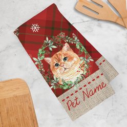 PGS Orange Cat Watercolor Cats in Watercolor Christmas Wreath & snowflakes Waffle Weave Towel, Red/Green/White/Tan, 16 x 24-in slide 2 of 2