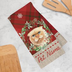 PGS Scottish Fold Cat Watercolor Cats in Watercolor Christmas Wreath & snowflakes Waffle Weave Towel, Red/Green/White/Tan, 16 x 24-in slide 2 of 2