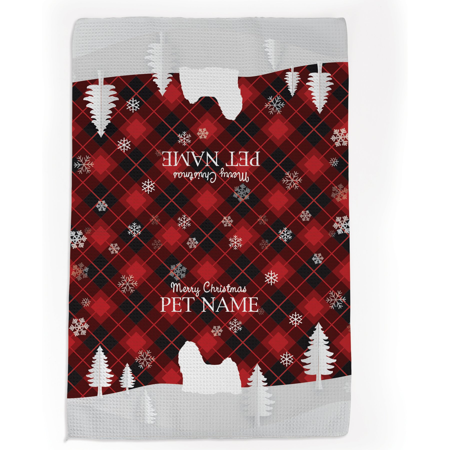 PGS Shih Tzu Red & Black Plaid with Dog Breed Silhouettes Waffle Weave Towel, Red/Black/White, 16 x 24-in