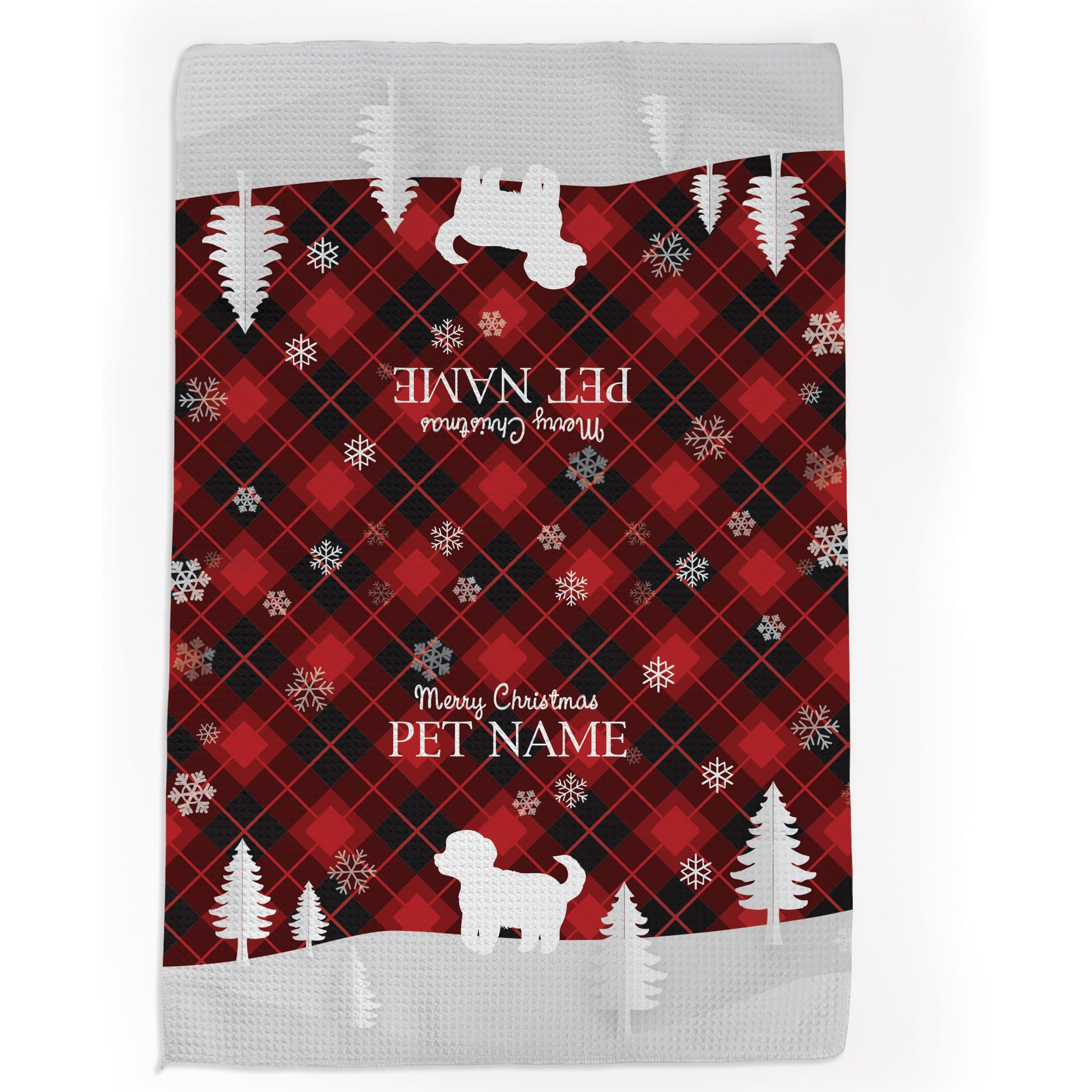 PGS Maltese Red & Black Plaid with Dog Breed Silhouettes Waffle Weave Towel, Red/Black/White, 16 x 24-in