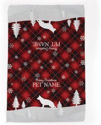 PGS German Shepherd Red & Black Plaid with Dog Breed Silhouettes Waffle Weave Towel, Red/Black/White, 16 x 24-in