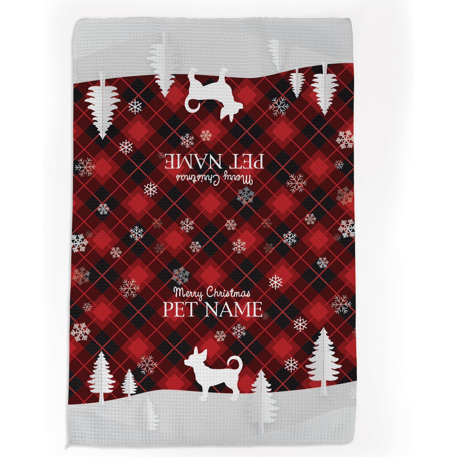 PGS Chihuahua Red & Black Plaid with Dog Breed Silhouettes Waffle Weave Towel, Red/Black/White, 16 x 24-in