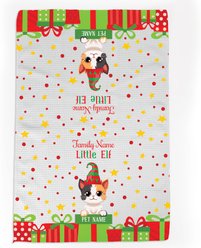 PGS Multi Colored Cat Little Elf Christmas Pet Breed Waffle Weave Towel, White/Red/Green/Yellow, 16 x 24-in