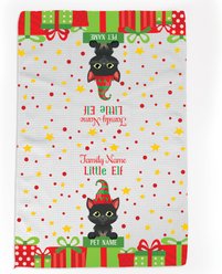 PGS Black Cat Little Elf Christmas Pet Breed Waffle Weave Towel, White/Red/Green/Yellow, 16 x 24-in