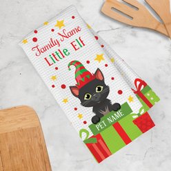 PGS Black Cat Little Elf Christmas Pet Breed Waffle Weave Towel, White/Red/Green/Yellow, 16 x 24-in slide 2 of 2