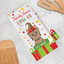 PGS Yorkie Little Elf Christmas Pet Breed Waffle Weave Towel, White/Red/Green/Yellow, 16 x 24-in slide 2 of 2