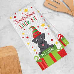 PGS Black Lab Little Elf Christmas Pet Breed Waffle Weave Towel, White/Red/Green/Yellow, 16 x 24-in slide 2 of 2