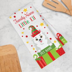 PGS Pomeranian Little Elf Christmas Pet Breed Waffle Weave Towel, White/Red/Green/Yellow, 16 x 24-in slide 2 of 2