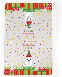 PGS Pomeranian Little Elf Christmas Pet Breed Waffle Weave Towel, White/Red/Green/Yellow, 16 x 24-in