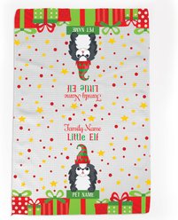 PGS Pekingese Little Elf Christmas Pet Breed Waffle Weave Towel, White/Red/Green/Yellow, 16 x 24-in