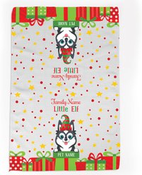 PGS Husky Little Elf Christmas Pet Breed Waffle Weave Towel, White/Red/Green/Yellow, 16 x 24-in