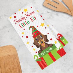 PGS Dachshund Little Elf Christmas Pet Breed Waffle Weave Towel, White/Red/Green/Yellow, 16 x 24-in slide 2 of 2