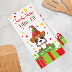 PGS Boxer Little Elf Christmas Pet Breed Waffle Weave Towel, White/Red/Green/Yellow, 16 x 24-in slide 2 of 2