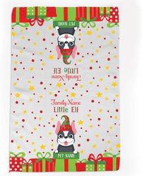 PGS Boston Terrier Little Elf Christmas Pet Breed Waffle Weave Towel, White/Red/Green/Yellow, 16 x 24-in