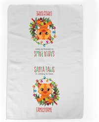 PGS Orange Cat Holiday Lights Pet Breeds Waffle Weave Towel, White/Red/Green, 16 x 24-in