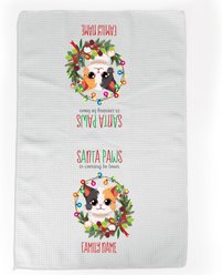 PGS Multi Colored Cat Holiday Lights Pet Breeds Waffle Weave Towel, White/Red/Green, 16 x 24-in