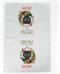 PGS Black Cat Holiday Lights Pet Breeds Waffle Weave Towel, White/Red/Green, 16 x 24-in