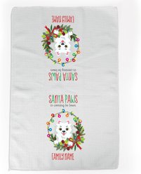 PGS Pomeranian Holiday Lights Pet Breeds Waffle Weave Towel, White/Red/Green, 16 x 24-in