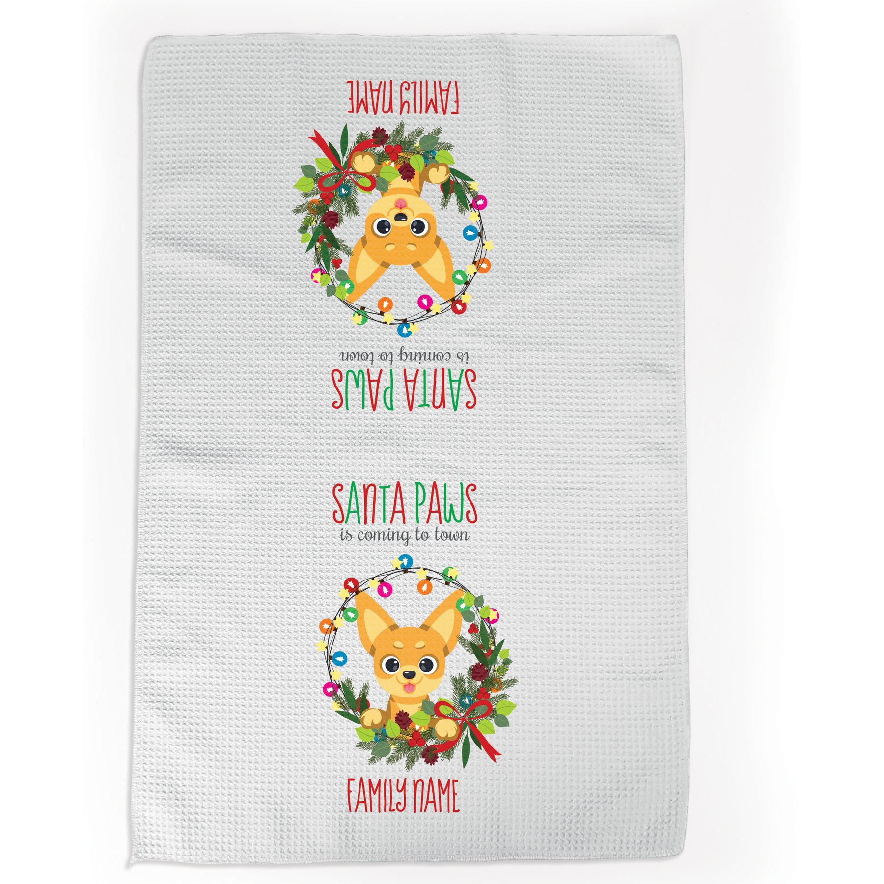 PGS Chihuahua Holiday Lights Pet Breeds Waffle Weave Towel, White/Red/Green, 16 x 24-in