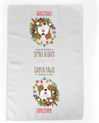 PGS Bulldog Holiday Lights Pet Breeds Waffle Weave Towel, White/Red/Green, 16 x 24-in
