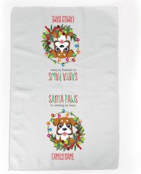 PGS Boxer Holiday Lights Pet Breeds Waffle Weave Towel, White/Red/Green, 16 x 24-in