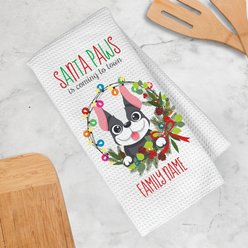 PGS Boston Terrier Holiday Lights Pet Breeds Waffle Weave Towel, White/Red/Green, 16 x 24-in slide 2 of 2