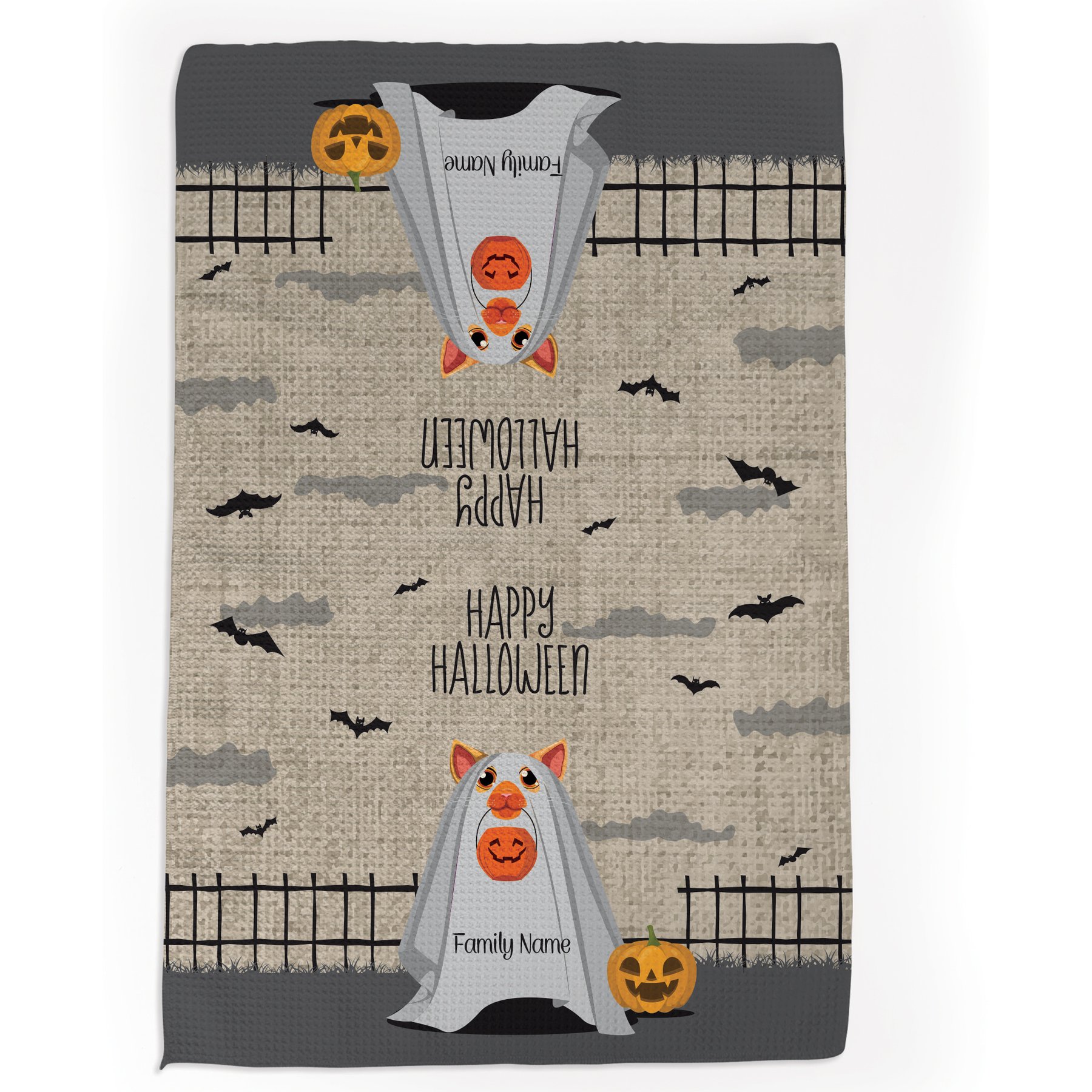 PGS Orange Cat Halloween Ghost Pet Breeds Waffle Weave Towel, Brown/White/Orange/Black, 16 x 24-in