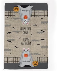 PGS Pomeranian Halloween Ghost Pet Breeds Waffle Weave Towel, Brown/White/Orange/Black, 16 x 24-in