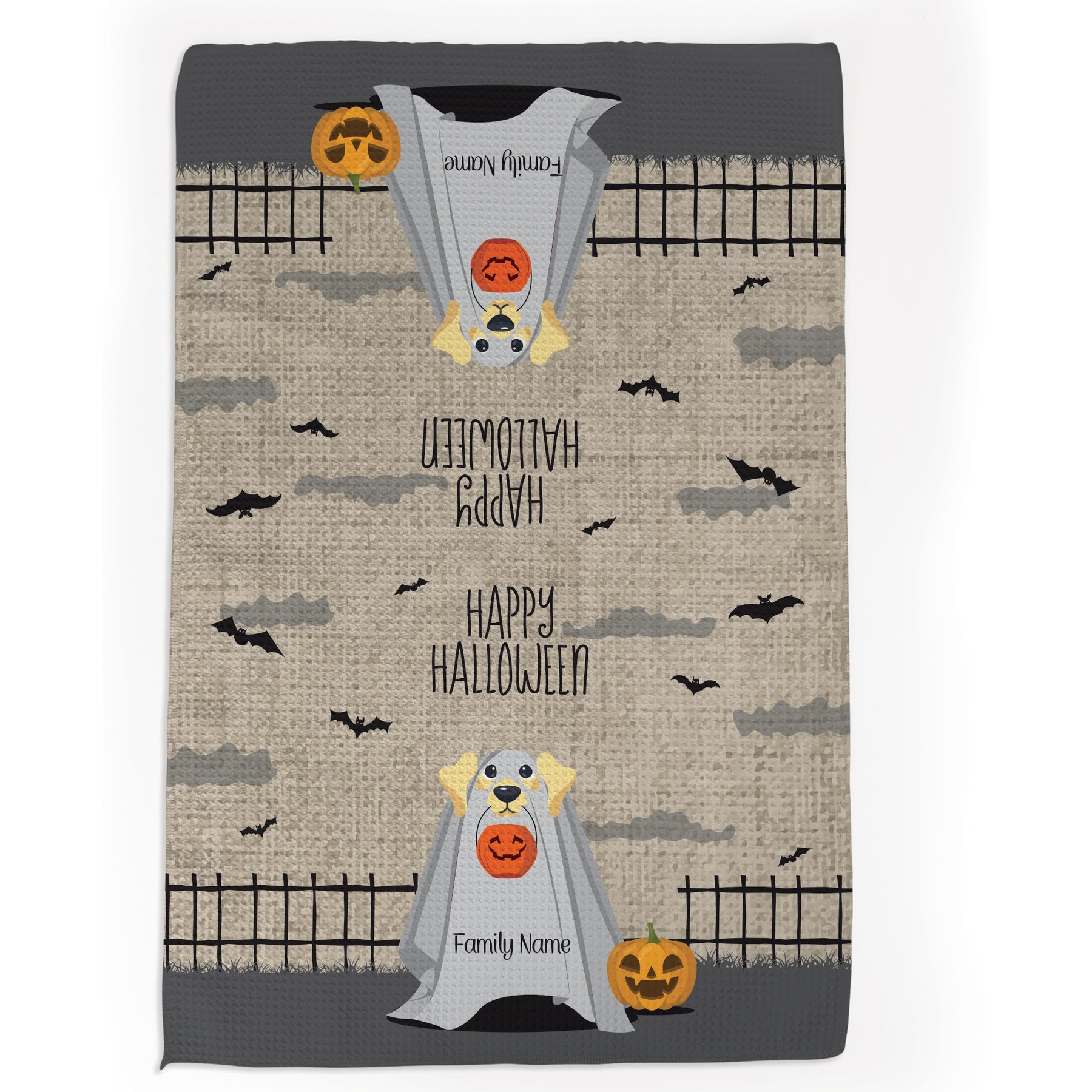 PGS Yellow Labrador Halloween Ghost Pet Breeds Waffle Weave Towel, Brown/White/Orange/Black, 16 x 24-in