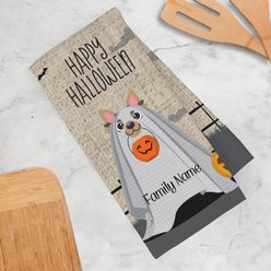 PGS Yorkie Halloween Ghost Pet Breeds Waffle Weave Towel, Brown/White/Orange/Black, 16 x 24-in slide 2 of 2