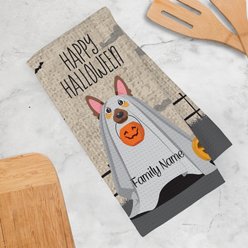 PGS German Shepherd Halloween Ghost Pet Breeds Waffle Weave Towel, Brown/White/Orange/Black, 16 x 24-in slide 2 of 2