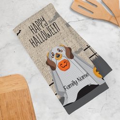 PGS Dachshund Halloween Ghost Pet Breeds Waffle Weave Towel, Brown/White/Orange/Black, 16 x 24-in slide 2 of 2