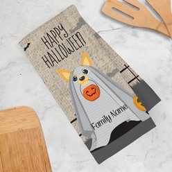 PGS Chihuahua Halloween Ghost Pet Breeds Waffle Weave Towel, Brown/White/Orange/Black, 16 x 24-in slide 2 of 2