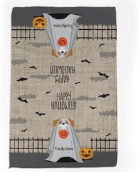 PGS Bulldog Halloween Ghost Pet Breeds Waffle Weave Towel, Brown/White/Orange/Black, 16 x 24-in