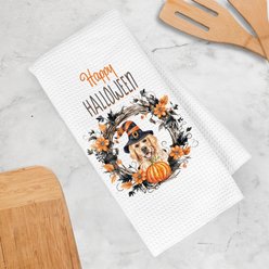 PGS Watercolor Golden Retriever with Witch Hat Waffle Weave Towel, White/Orange/Black, 16 x 24-in slide 2 of 2