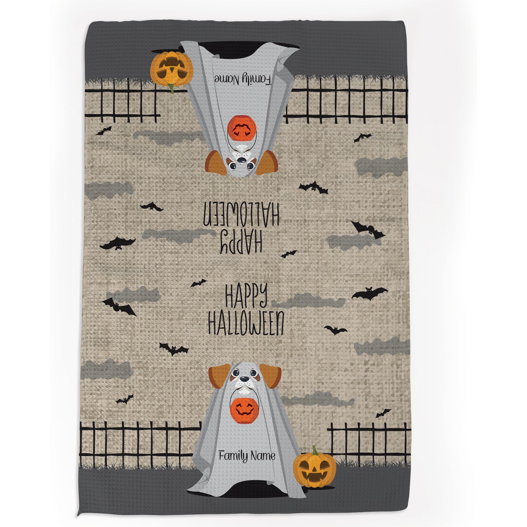 PGS Boxer Halloween Ghost Pet Breeds Waffle Weave Towel, Brown/White/Orange/Black, 16 x 24-in