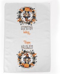 PGS Watercolor Dachshund with Witch Hat Waffle Weave Towel, Brown/White/Orange/Black, 16 x 24-in