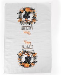 PGS Watercolor Black Lab with Witch Hat Waffle Weave Towel, White/Orange/Black, 16 x 24-in