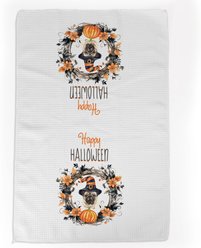 PGS Watercolor Pug with Witch Hat Waffle Weave Towel, White/Orange/Black, 16 x 24-in