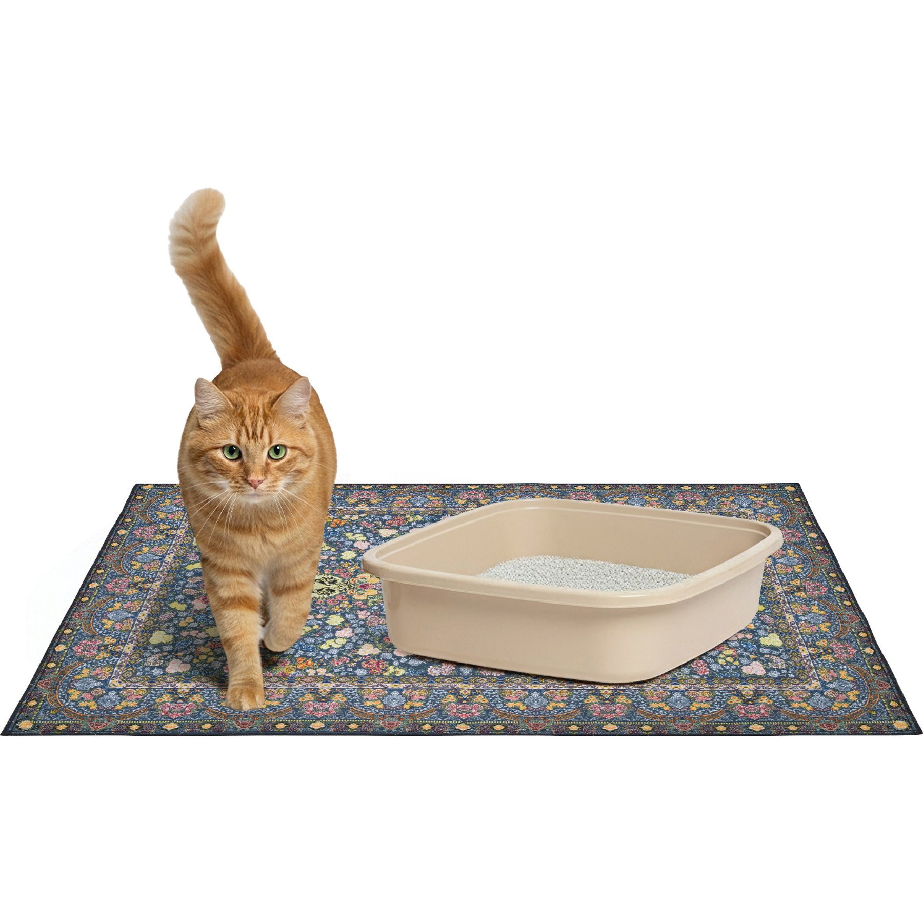 The Avalon Society Non-Slip Waterproof Cat Litter Mat, Gilded Blossom, Large: 36 x 48-in