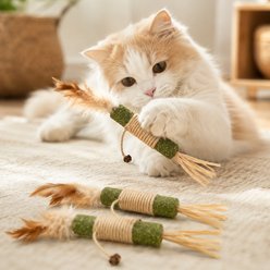 Purr Harbor Feather Catnip Sticks Cat Chew Toy with Gall Fruit, 3 count
