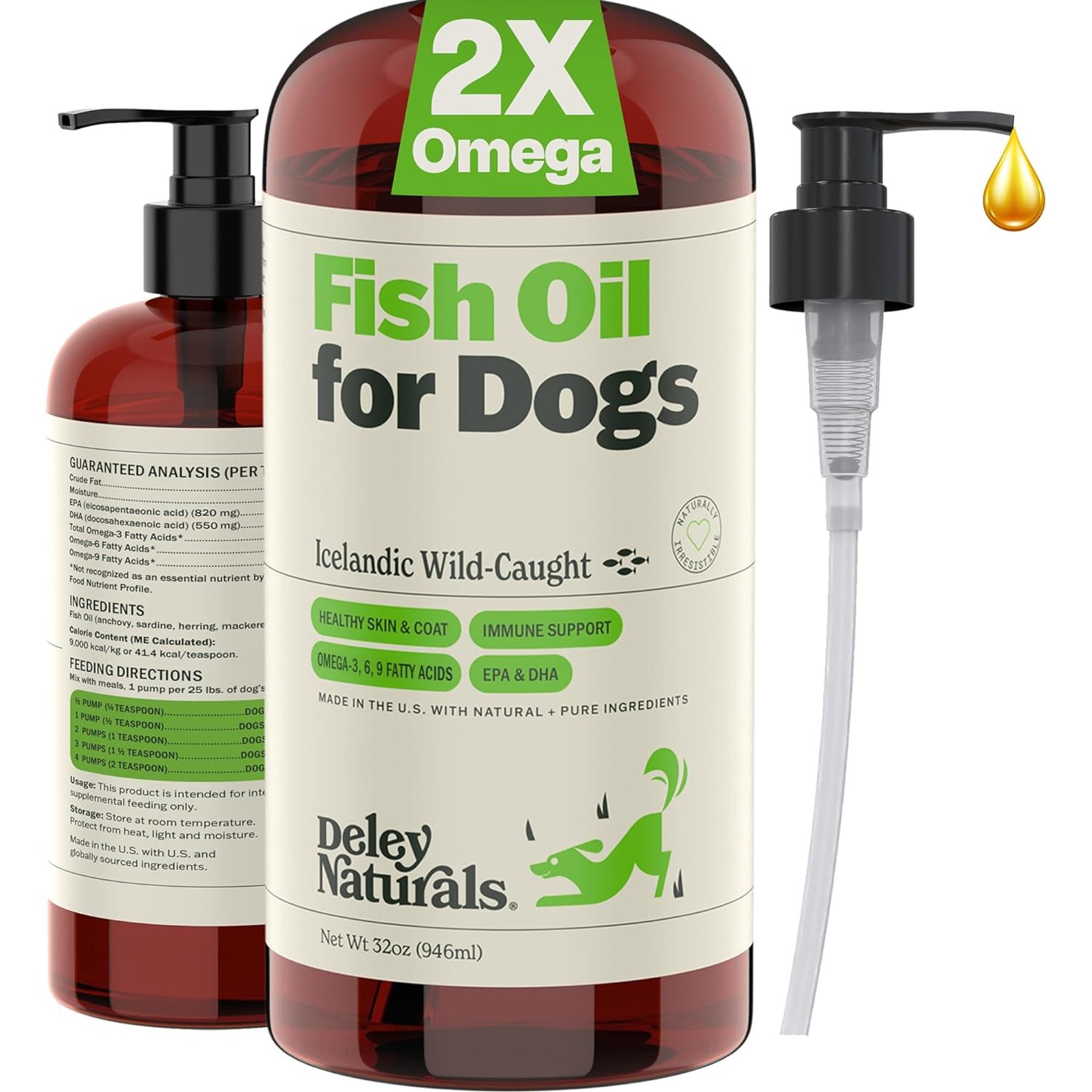 Deley Naturals Fish Oil Dog Supplement, 32-fl oz bottle