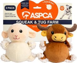 ASPCA Interactive Soft Durable Stuffed Lamb & Cow Squeaky Plush Dog Toy, 2 count