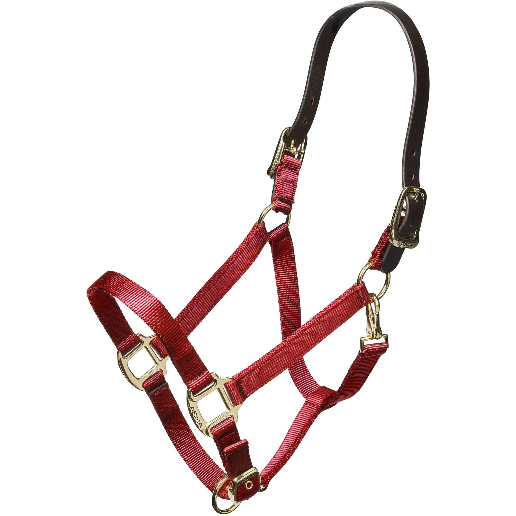 Shires Equestrian Products Leather Head Strap Nylon Horse Halter, Red, Extra Full