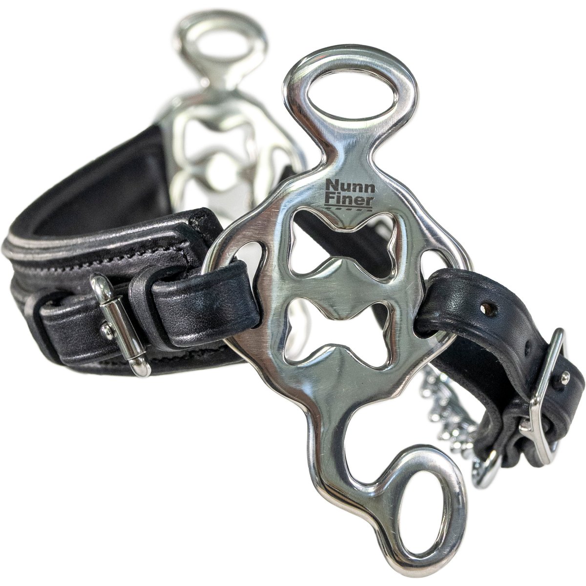 Nunn Finer The Double Biscuit Hackamore Horse Noseband, Black & Chain Curb, Horse