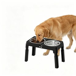 DOPZER Adjustable Elevated Stainless Steel Dog Bowl, Black