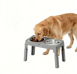 DOPZER Adjustable Elevated Stainless Steel Dog Bowl, Grey