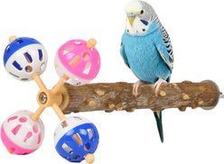 Halinfer Cage Mount Bird Stand Perch with Rotating Balls Exercise Bird Toy, Pink