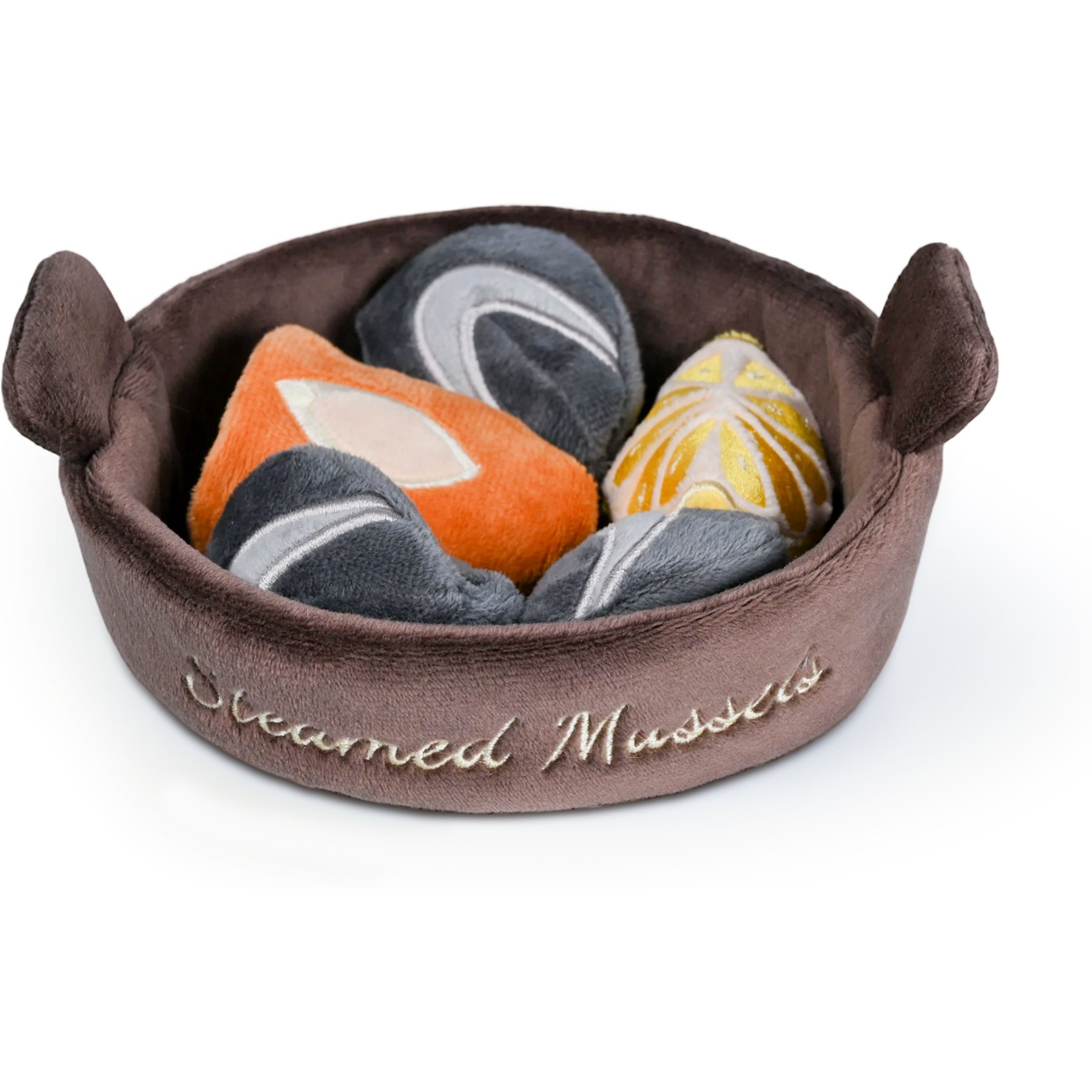CHEWFFON Steamed Mussels Interactive Hide & Seek Burrow Plush Puzzle Dog Toy, Brown